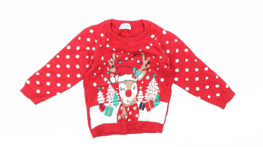 Additional front view of So Cute girls’ red polka dot jumper, size 12-18, months