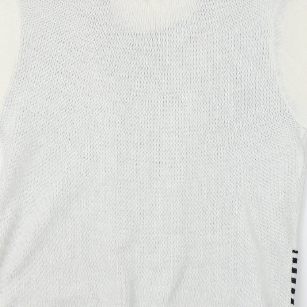 Brand and care label for Hand to Hand women’s white jumper, size M