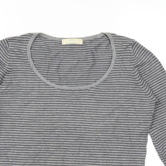 Marks and Spencer Womens Grey Striped Henley Jumper Size 12