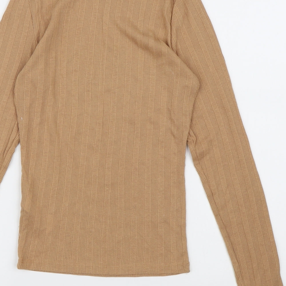 Brand and care label for New Look women’s brown knit jumper, size UK 8