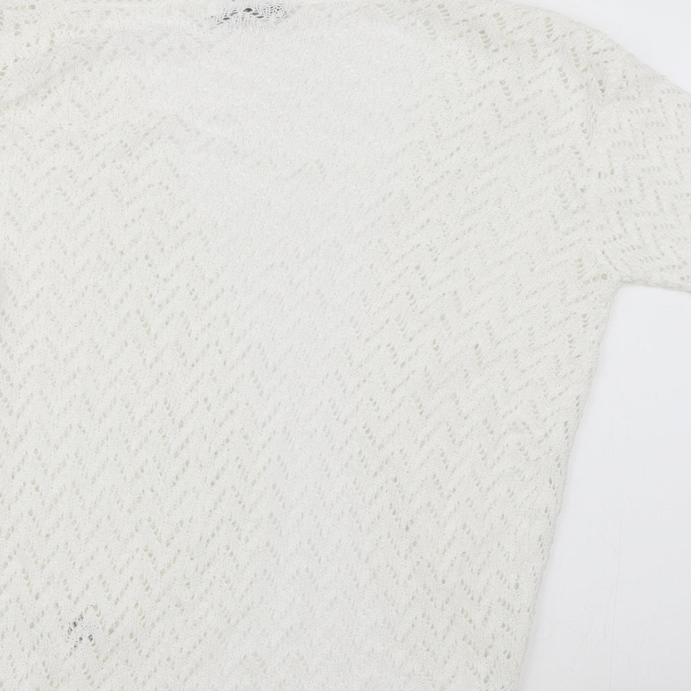 Brand and care label for Whisper women’s white knit shrug jumper, size M