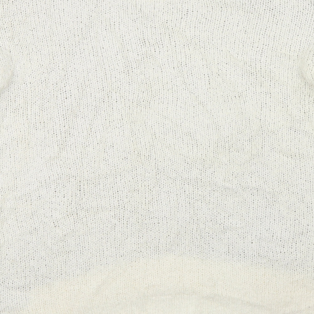 Brand and care label for Marks & Spencer women’s white jumper, size UK 14