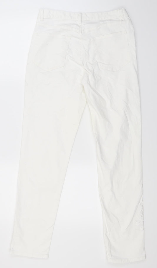Marks and Spencer Womens White Denim Straight Jeans Size 10 L28.5 in - flowers