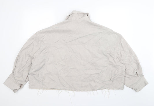 indefir Womens Beige Striped Corduroy Basic Blouse Size S - cropped oversized