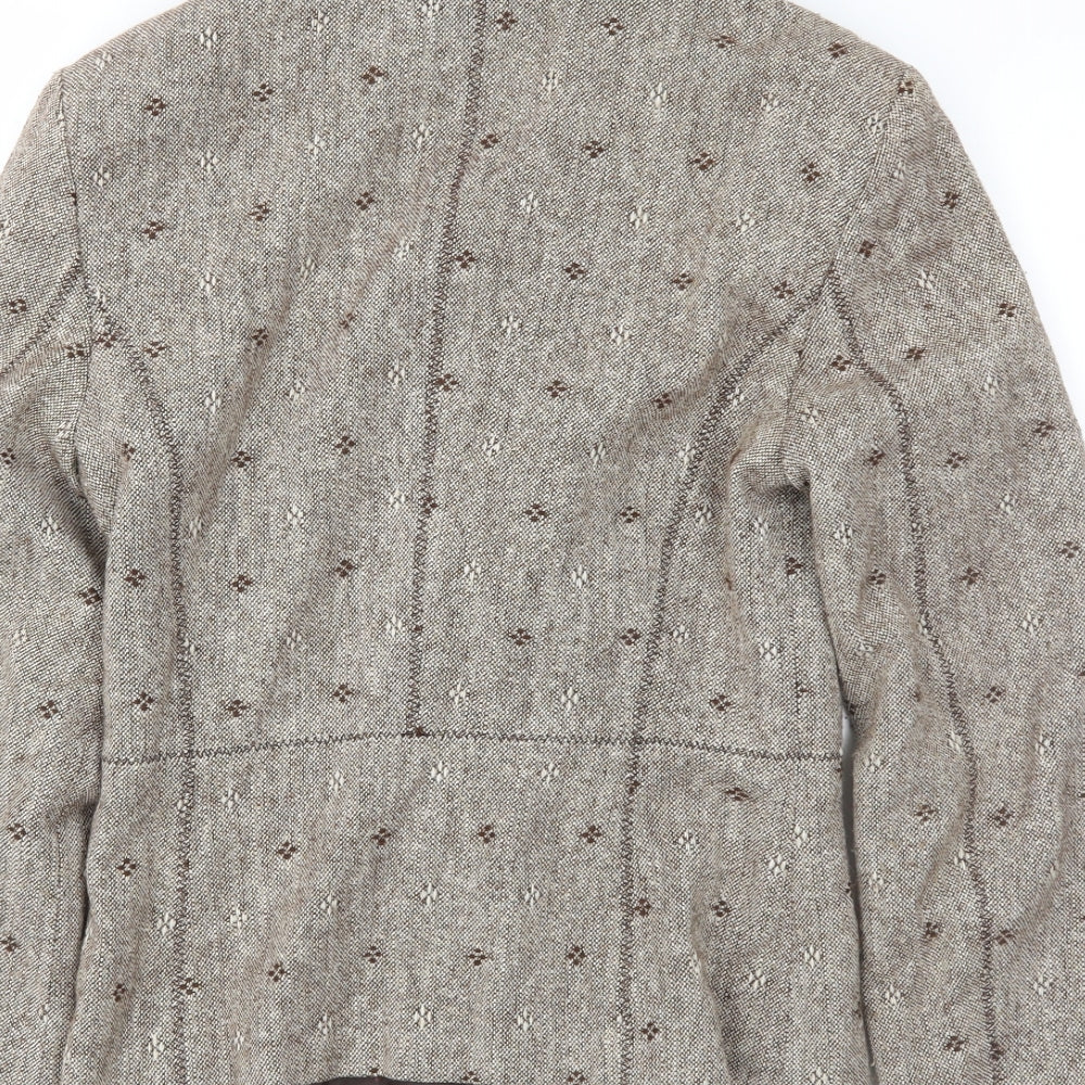 Brand and care label for Mango women’s brown jacket blazer, size UK 12