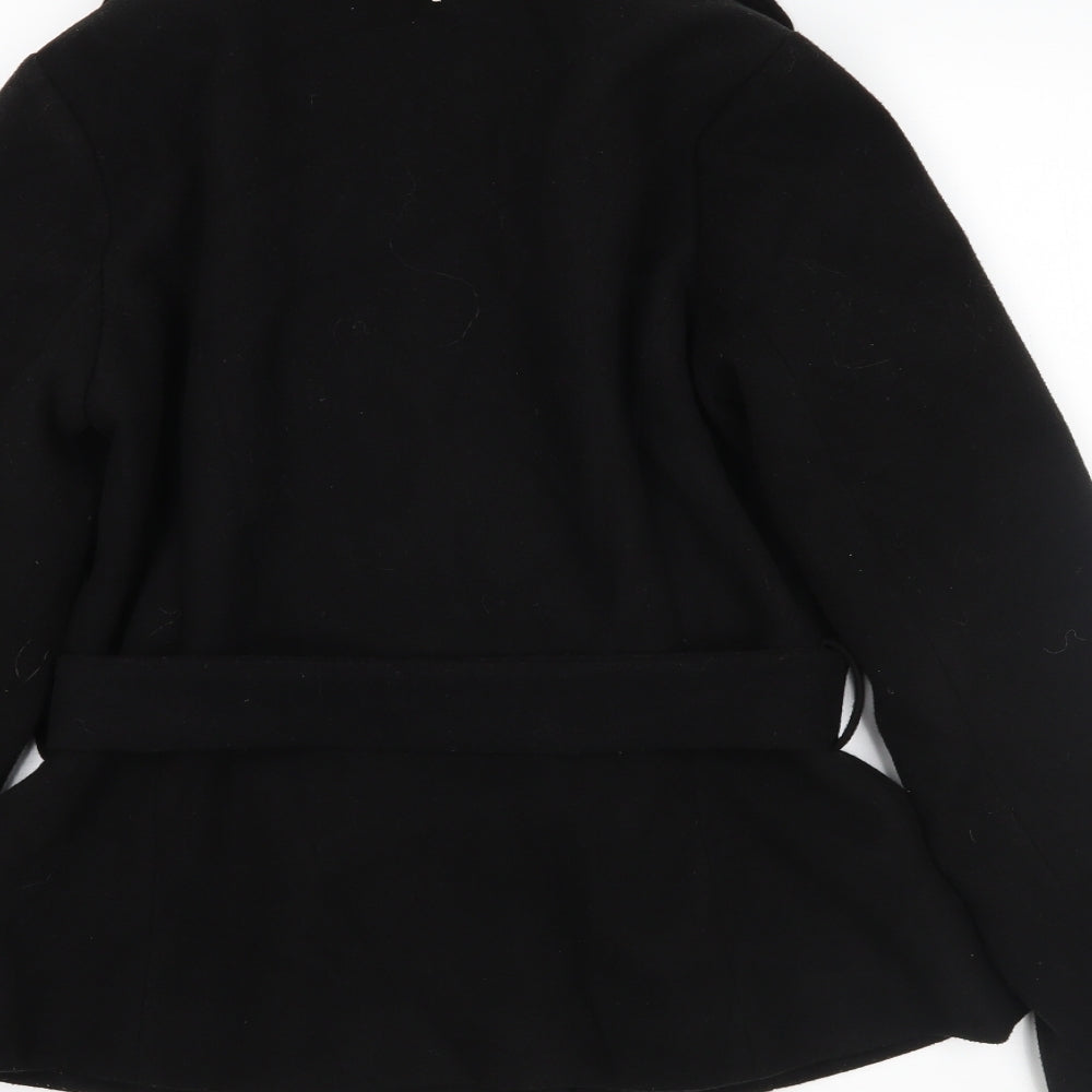 Brand and care label for New Look women’s black jacket coat, size UK 12