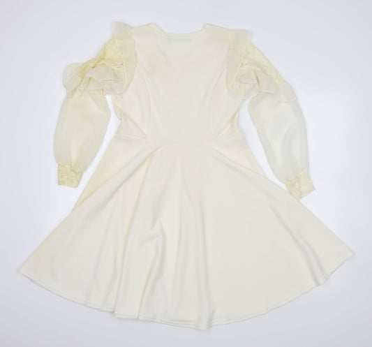 amaya Womens Ivory Skater Dress Size L