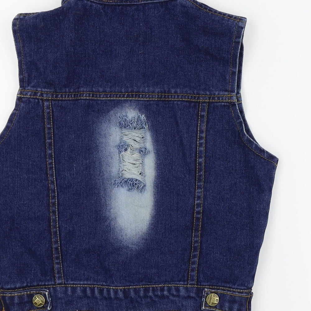 Brand and care label for Preworn girls’ blue jacket waistcoat, size S, - distressed