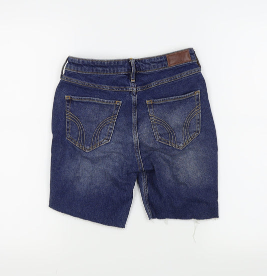 Back view of Hollister women’s blue cut-off shorts, size UK 25, in