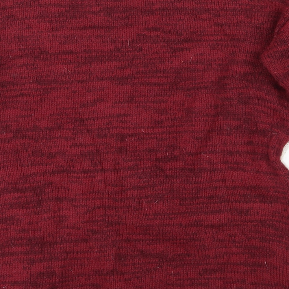 Brand and care label for New Look women’s red jumper, size UK 8