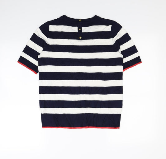 M&Co Womens Blue Striped Pullover Sweatshirt Size 10