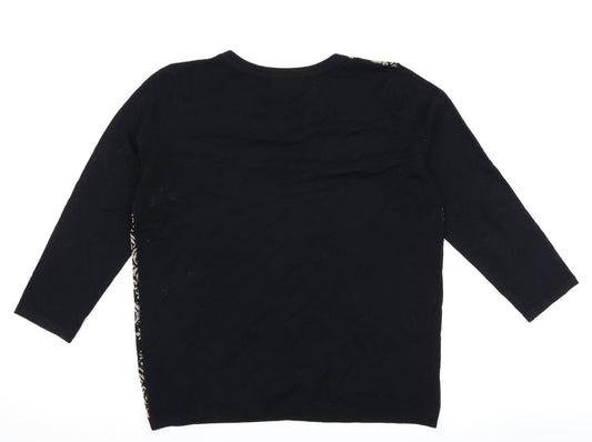 Papaya Womens Black Geometric Pullover Jumper Size 16