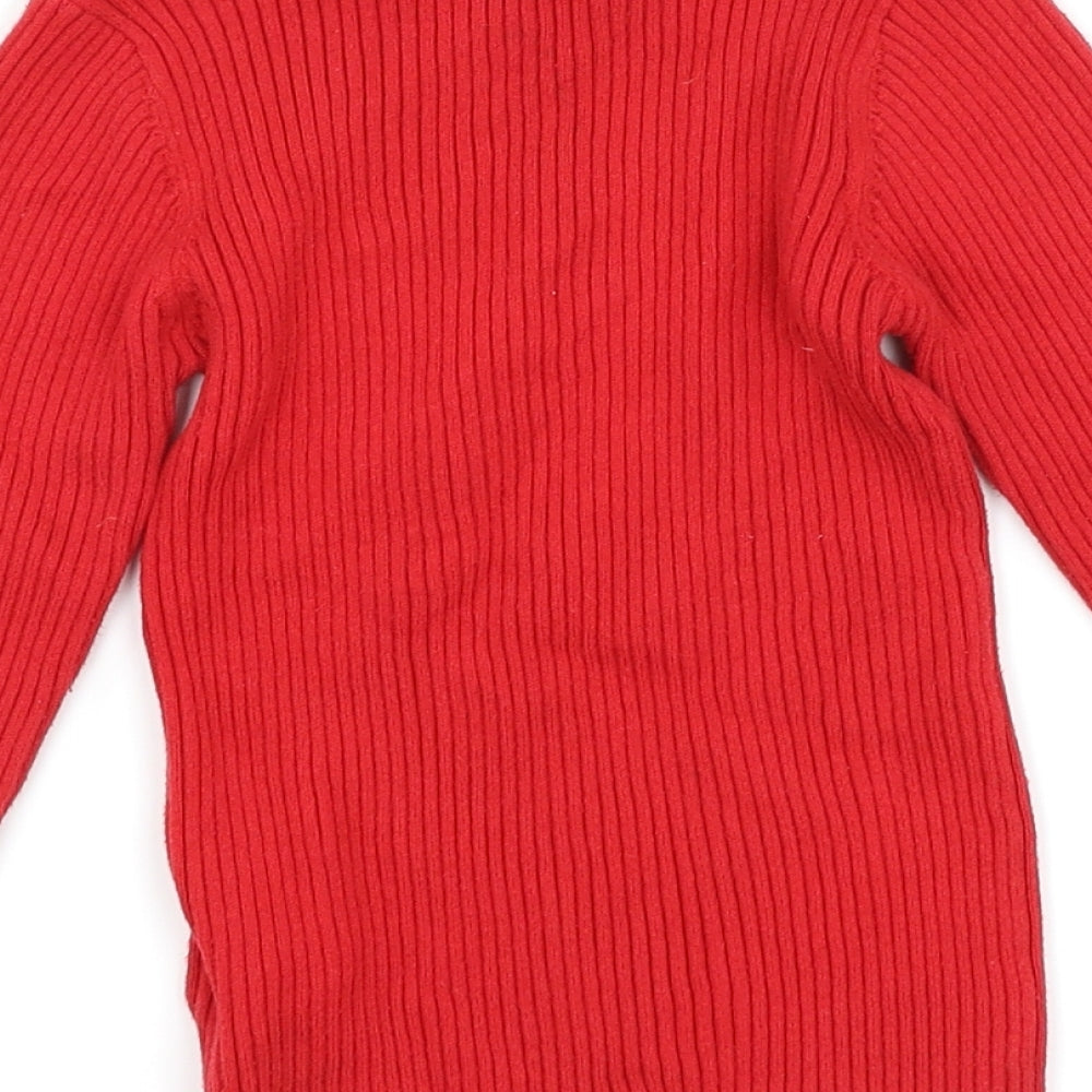 Brand and care label for Next girls’ red jumper, size 6, years