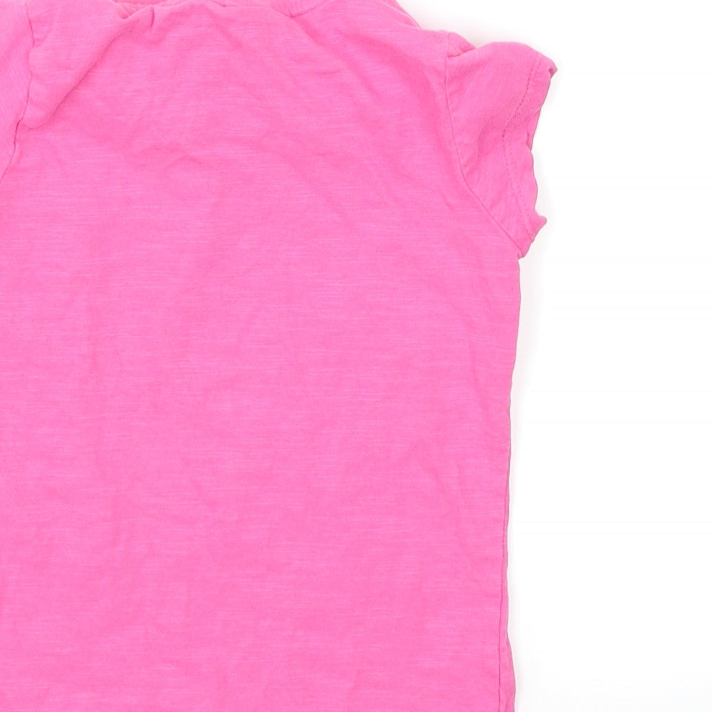 Brand and care label for Boots Mini Club girls’ pink basic t-shirt, size 2-3, years - sun