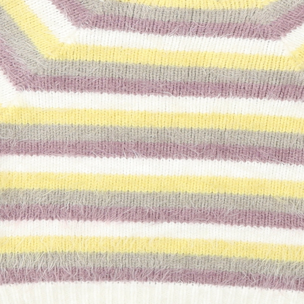 Brand and care label for Forever 21 women’s multicoloured striped knit jumper, size L