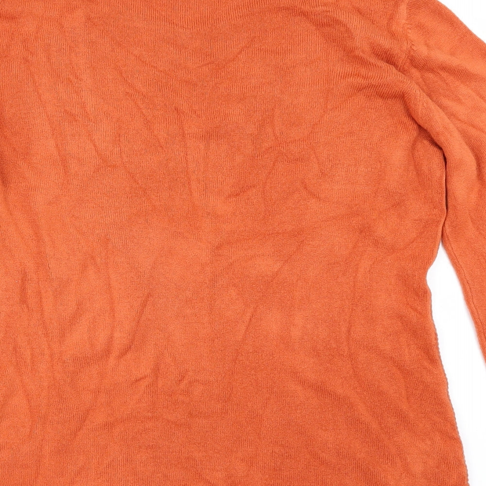 Brand and care label for annarose women’s orange jumper, size L