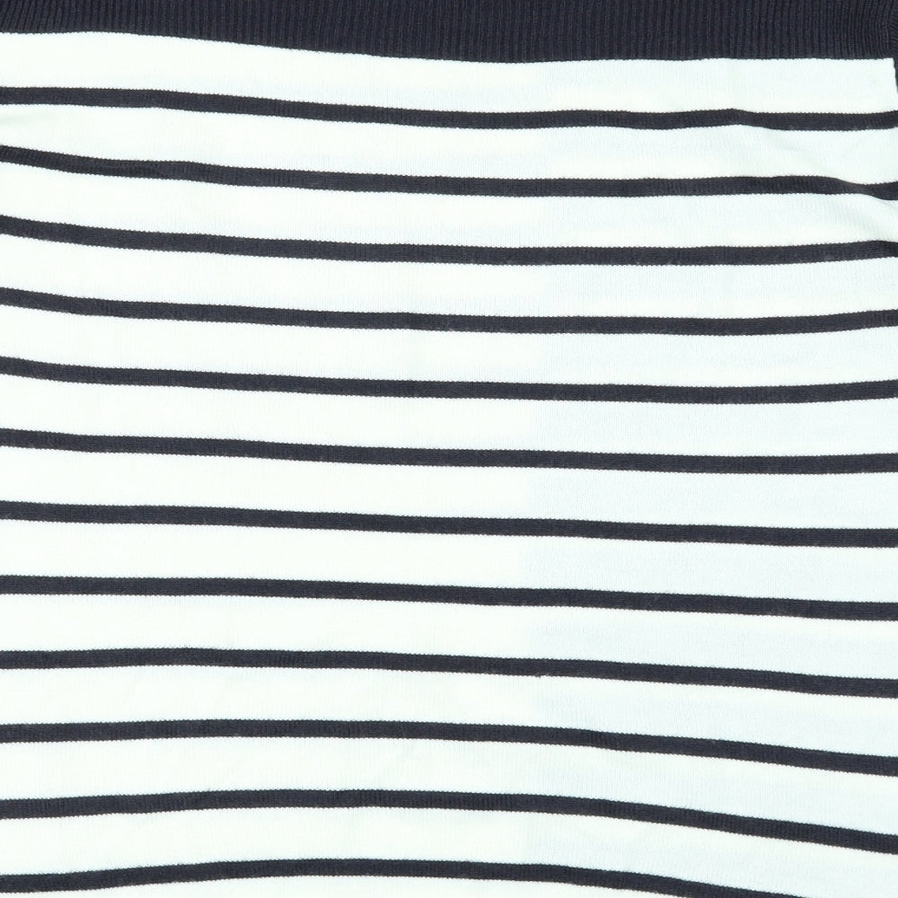 Brand and care label for Per Una women’s blue striped jumper, size UK 14