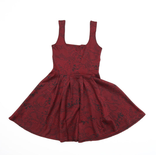 Boohoo Womens Red Floral Trapeze & Swing Size 8