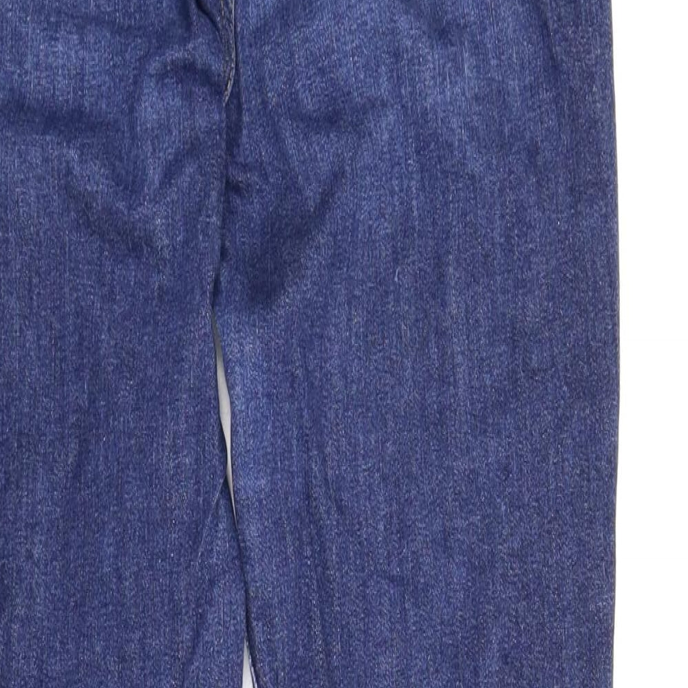 Brand and care label for H&M women’s blue denim skinny jeans, size UK 6, 28-inch leg
