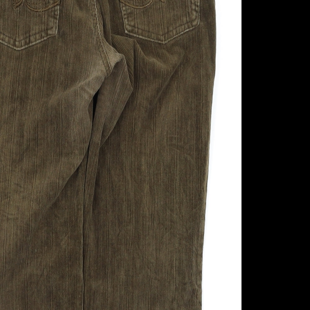 Brand and care label for Miaoni women’s brown capri trousers, size UK 33, 20-inch leg