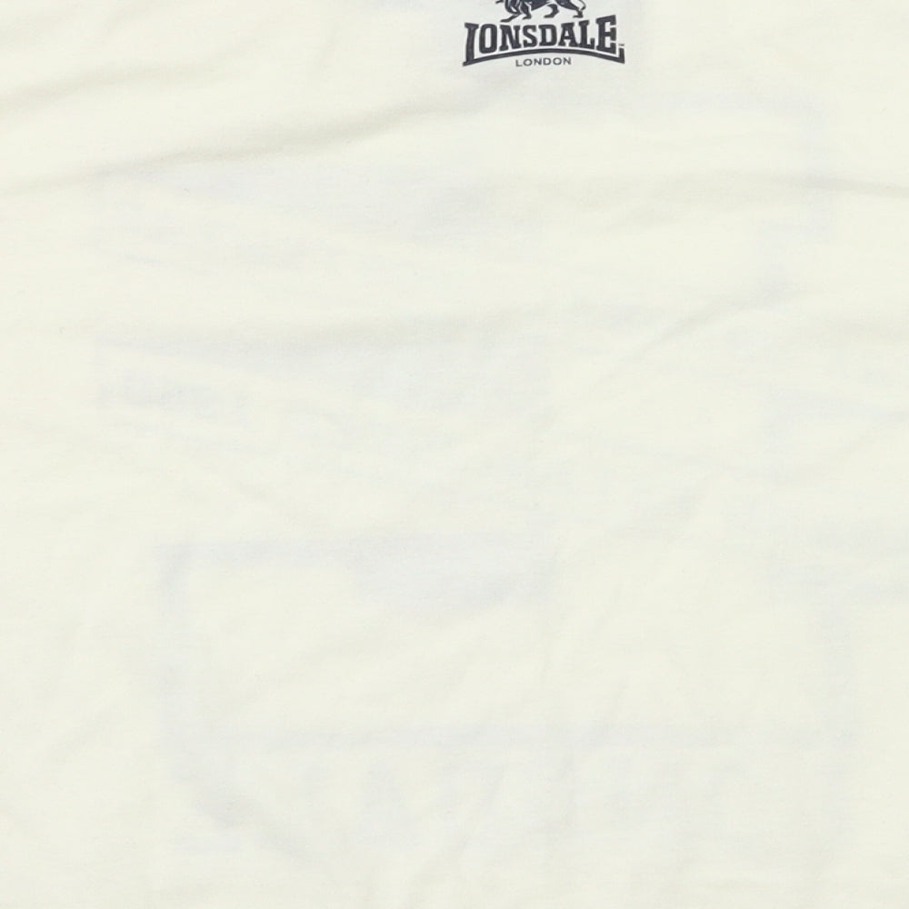 Brand and care label for Lonsdale women’s ivory basic t-shirt, size UK 10