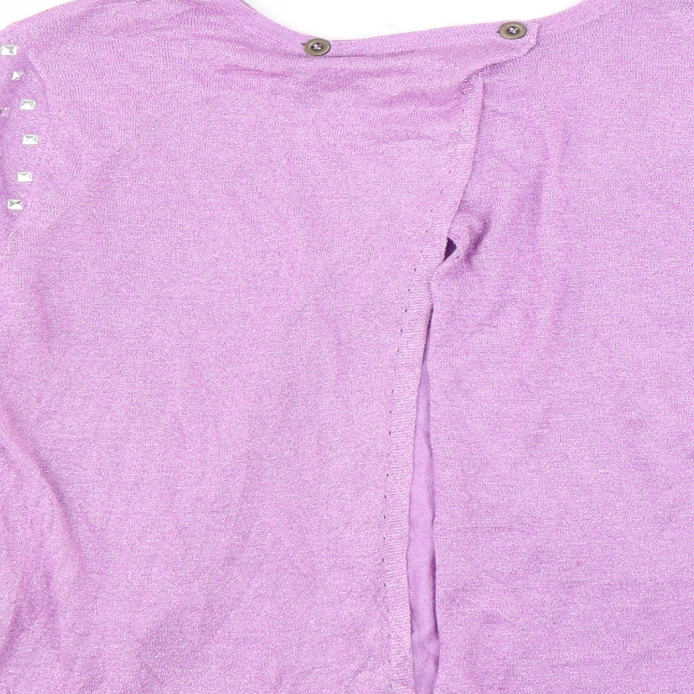 Brand and care label for Be Beau women’s purple jumper, size UK 18, - open back