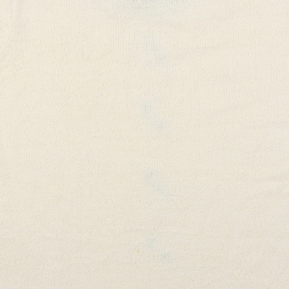 Brand and care label for EWM women’s ivory jumper, size M, - floral embroidery