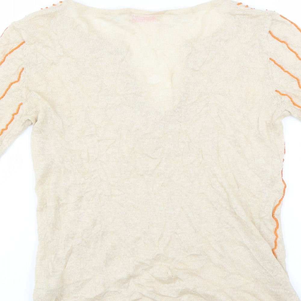 Brand and care label for Gharani Strok women’s beige jumper, size S