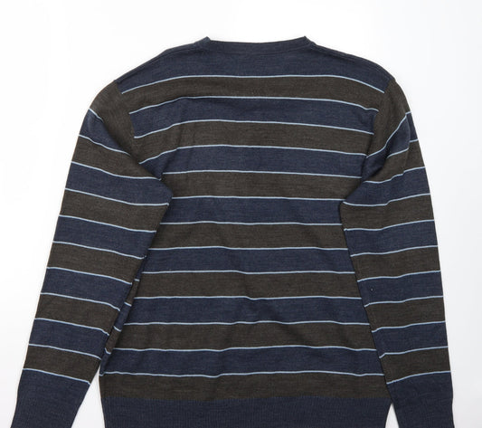 M&Co Womens Blue Striped Pullover Jumper Size L