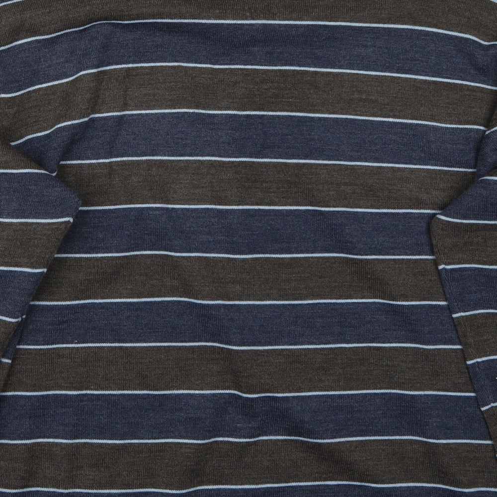 Brand and care label for M&Co women’s blue striped jumper, size L