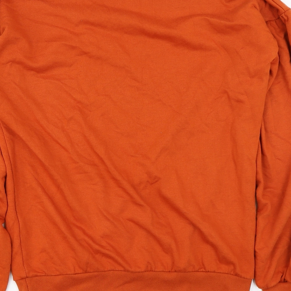Brand and care label for Misguided women’s orange jumper, size UK 6