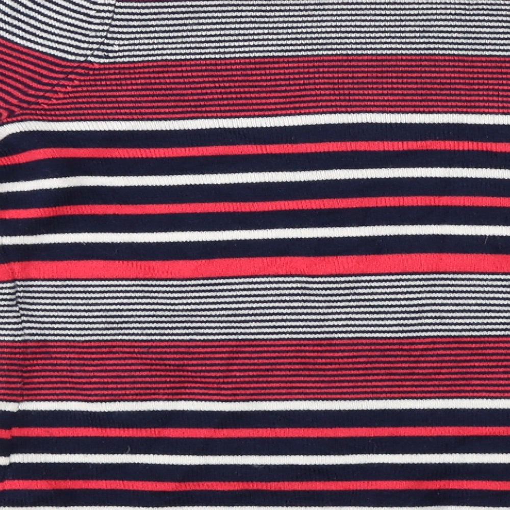 Brand and care label for Love Knitwear women’s red striped jumper, size UK 10