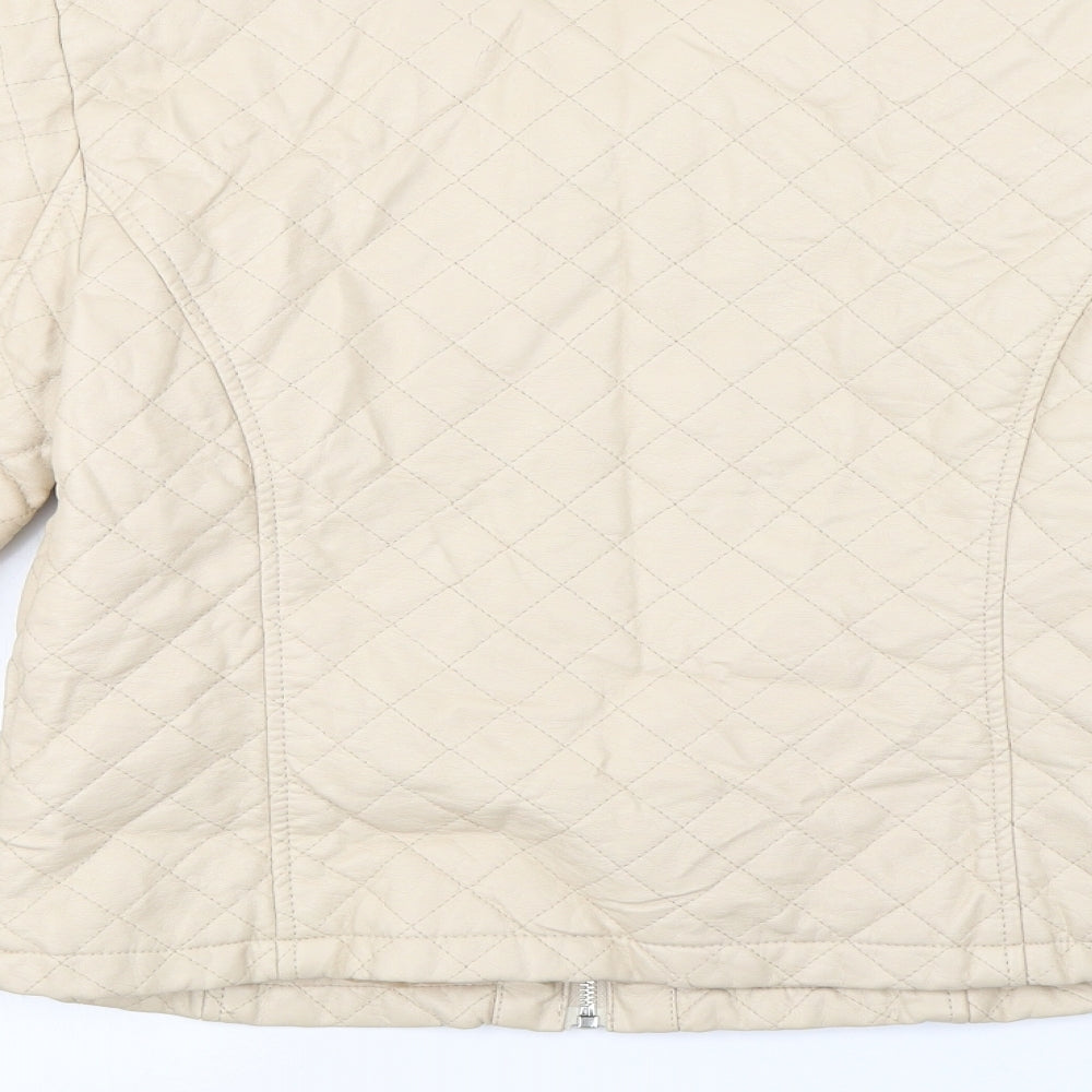 Brand and care label for Internationale women’s beige jacket coat, size UK 12