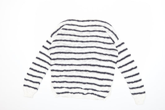 New Look Womens White Striped Knit Pullover Jumper Size 10