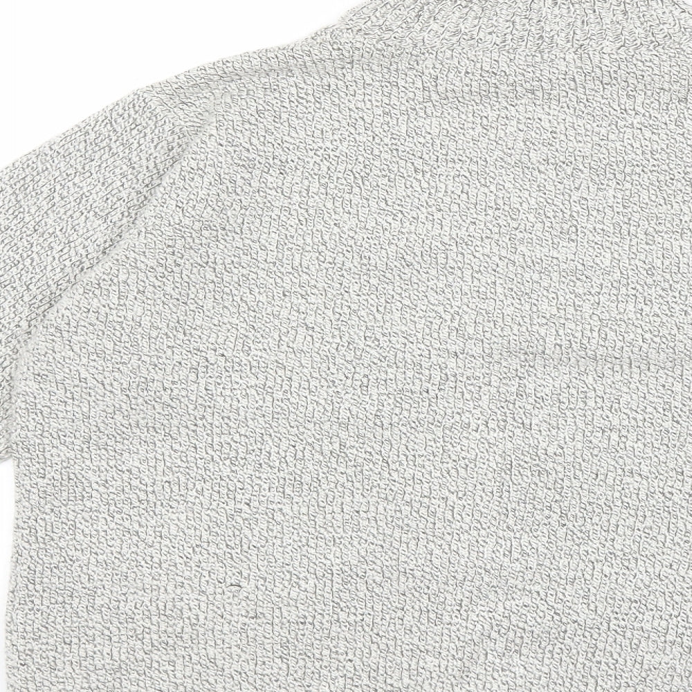 Brand and care label for Beaumonde women’s grey knit cardigan jumper, size M