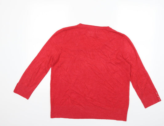 Maine Womens Red Knit Pullover Jumper Size 16