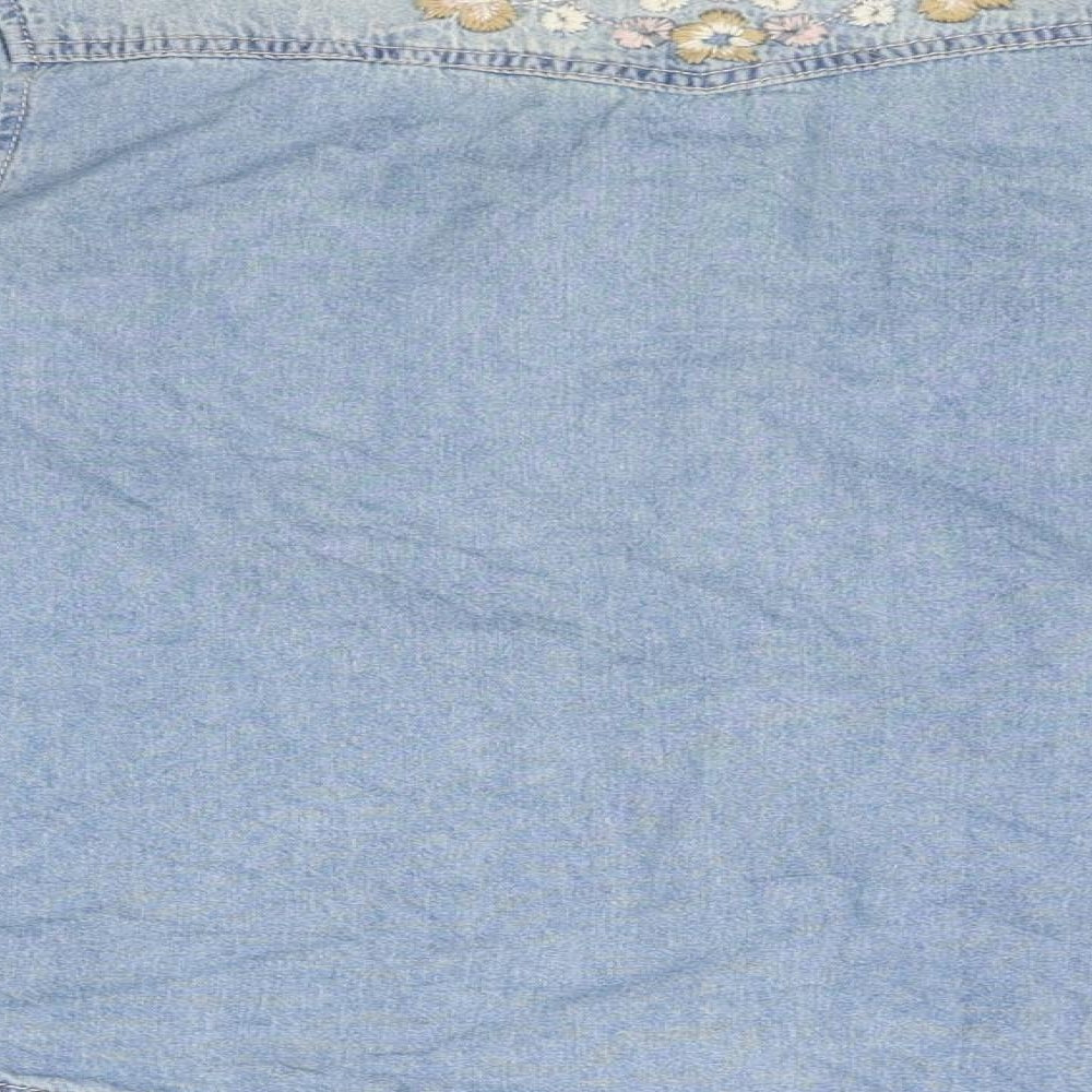 Brand and care label for New Look women’s blue jacket coatigan, size UK 8