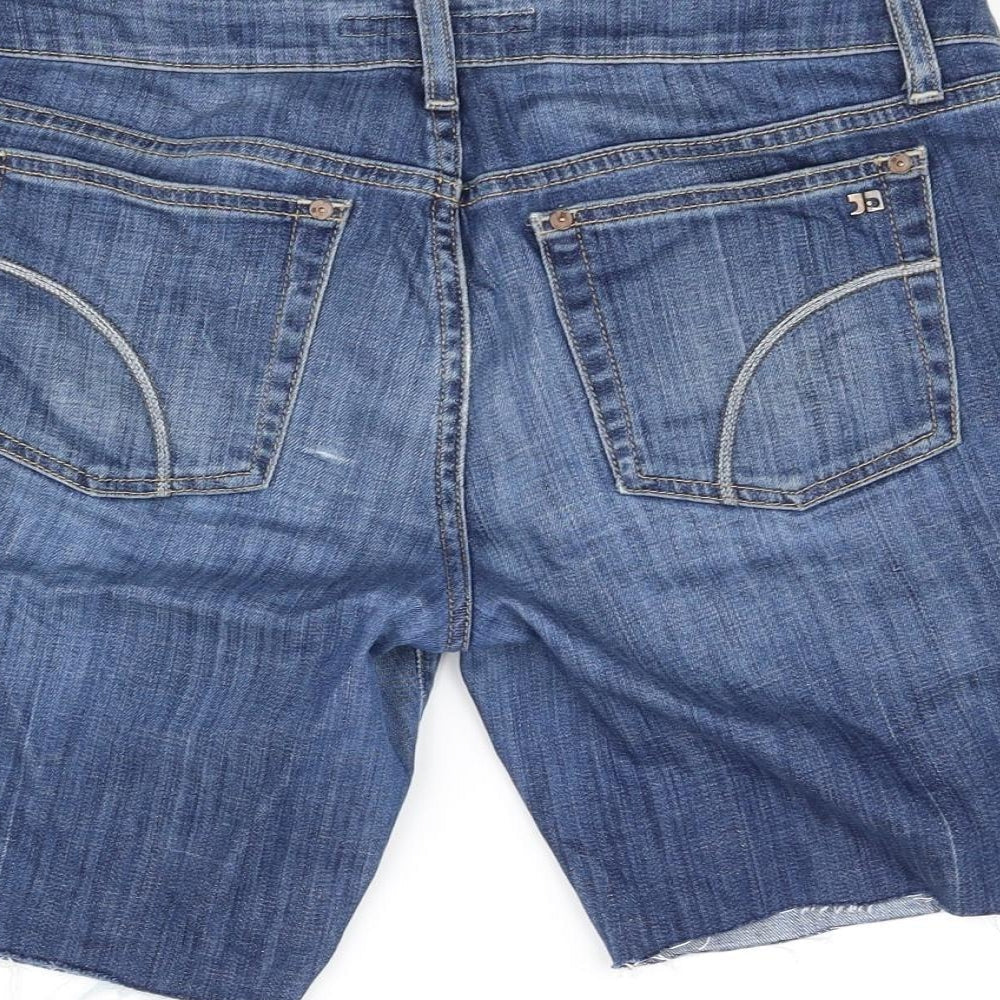 Brand and care label for Joes women’s blue cut-off shorts, size UK 31, in