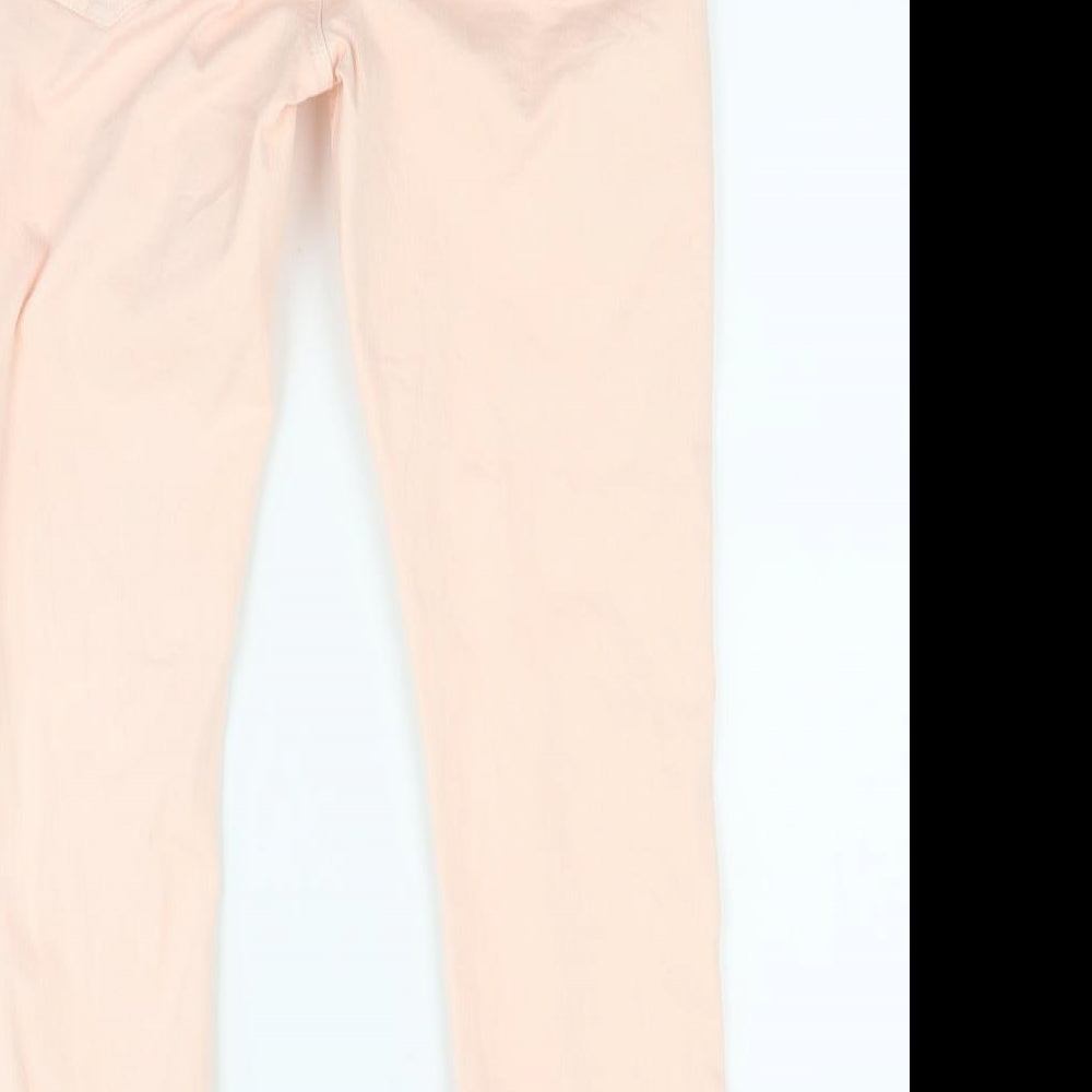 Brand and care label for Jack Wills women’s pink denim skinny jeans, size UK 29, 25-inch leg