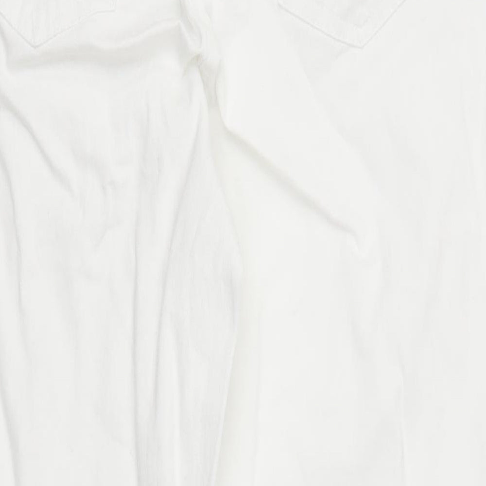 Brand and care label for women’s white denim straight jeans, size UK 30, in, 25-inch leg