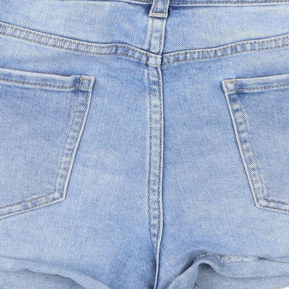 Brand and care label for Next women’s blue denim hot pants shorts, size UK 6
