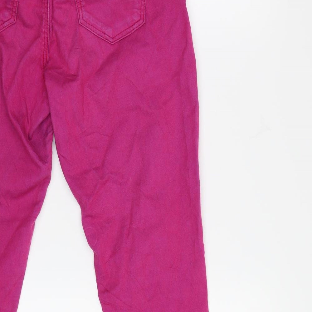 Brand and care label for Topshop women’s pink tapered jeans, size UK 28, in, 26-inch leg