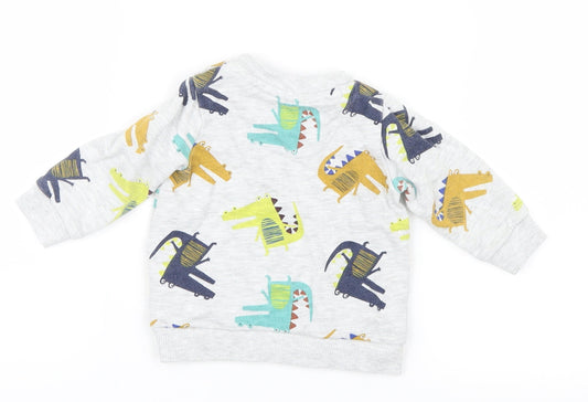 F&F Boys Grey Geometric Knit Pullover Jumper Size 0-3 Months - Dinosaur