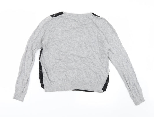 Topshop Womens Grey Knit Pullover Jumper Size 10 - Lace Detail