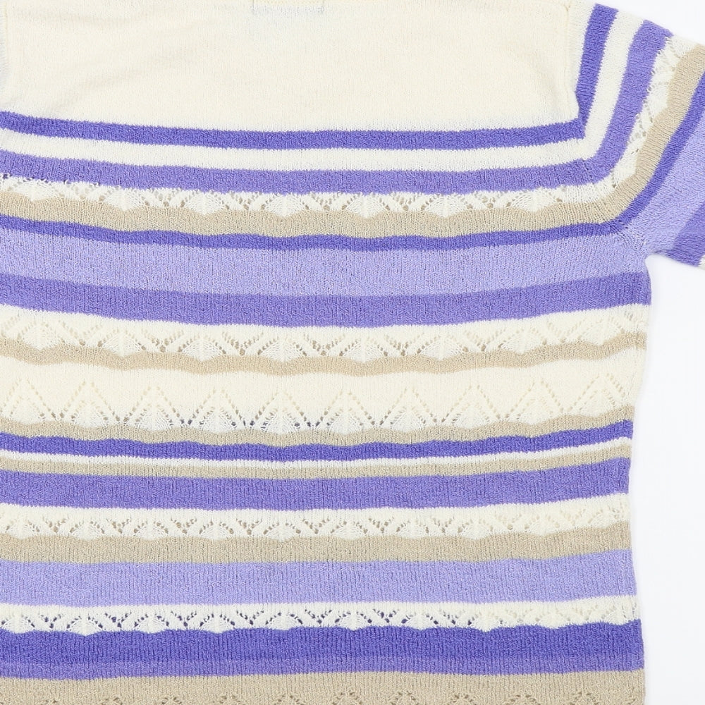 Bon Marché Womens Blue Striped Basic T-Shirt Size S