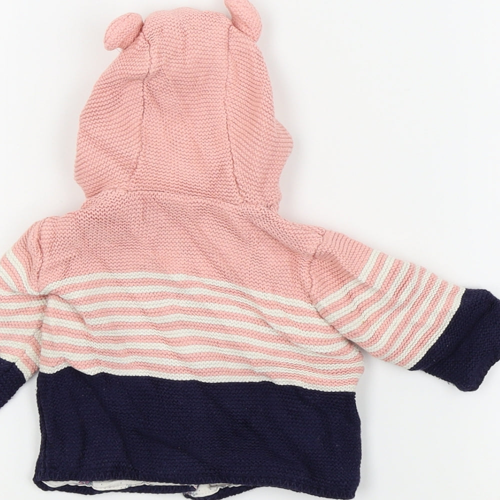 Brand and care label for Mothercare girls’ pink jacket coatigan, size 0-3, months