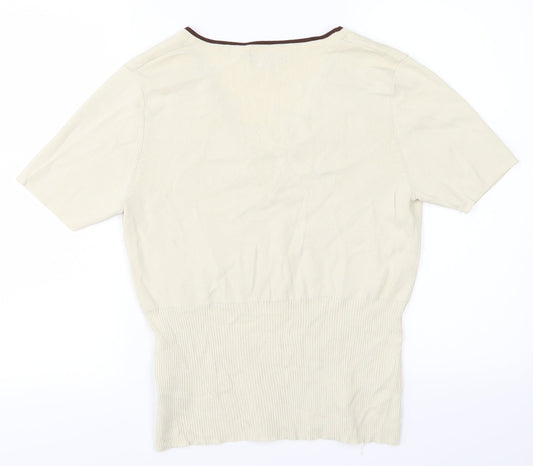 Sky Designs Womens Beige Basic T-Shirt Size M - Flowers