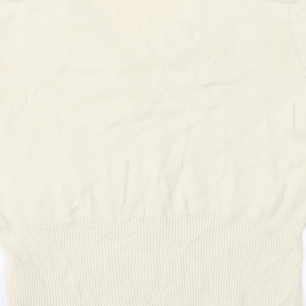 Brand and care label for Sky Designs women’s beige basic t-shirt, size M, - flowers