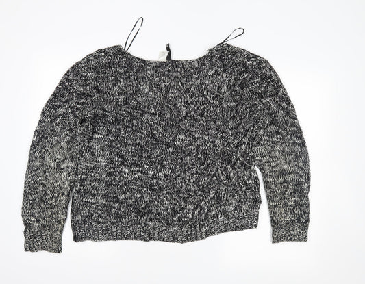 H&M Womens Black Herringbone Full Zip Jumper Size 8