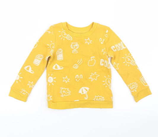 Additional front view of Primark Yellow Spotted jumper, size 24, Months - popcorn, star, apple